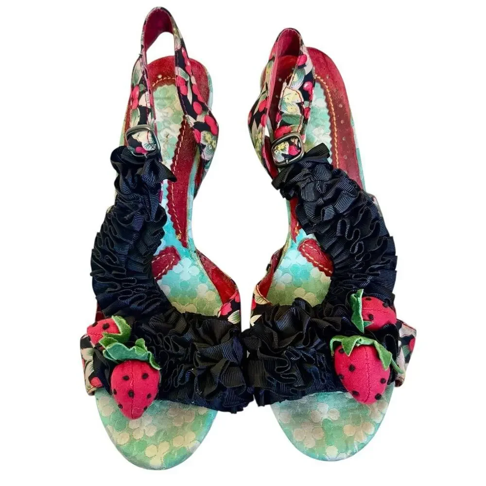 IRREGULAR CHOICE Raspberry Ripples Slingback Sandals Cottagecore Platform 40 9.5